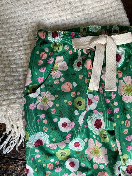 SALE - Green flower print organic cotton pyjama trousers, Size XS