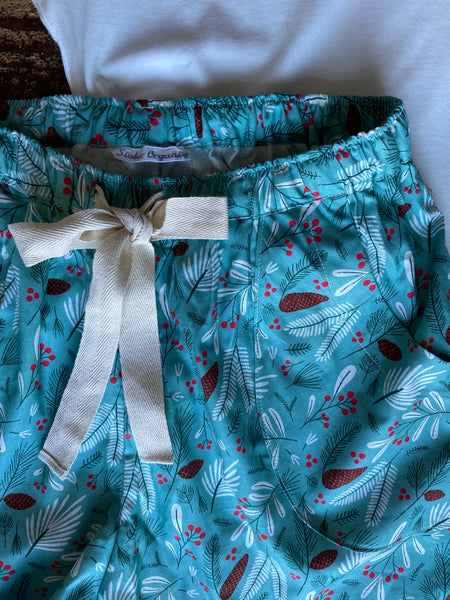 SALE - Pine print organic cotton pyjama shorts & long sleeve top set size S