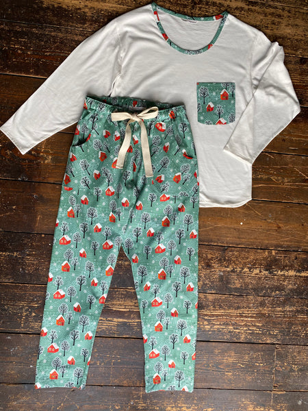 SALE - Cosy Christmas - organic cotton pyjama set, trousers & long sleeve top, size L
