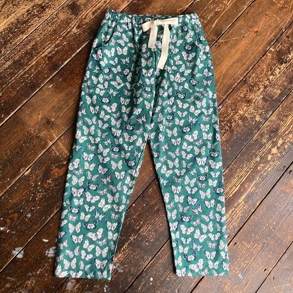 SALE - Green butterfly print organic cotton pyjama trousers size S & M