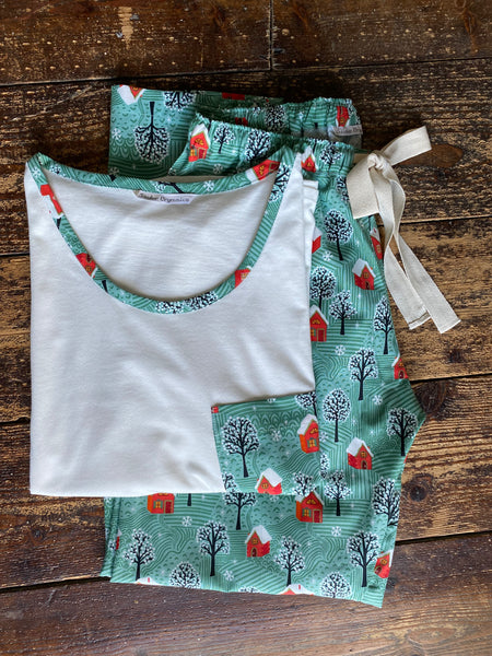 SALE - Cosy Christmas - organic cotton pyjama set, trousers & long sleeve top, size L