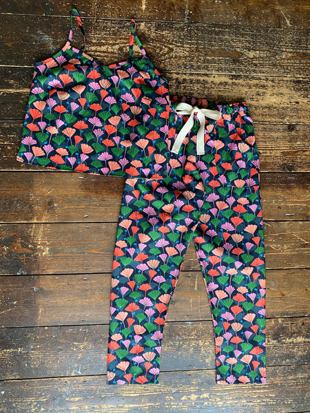 Gingko print organic cotton pyjama trouser & cami set