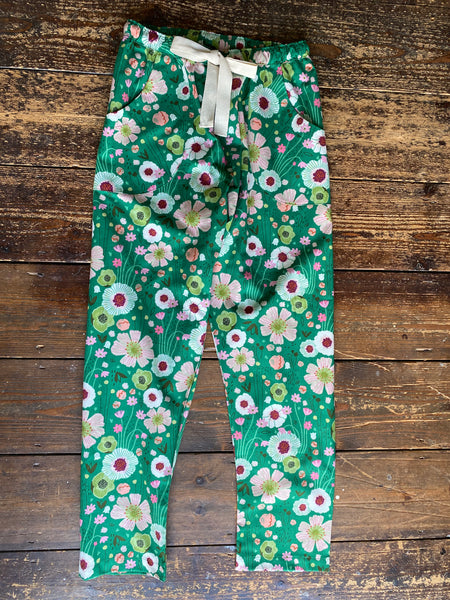 SALE - Green flower print organic cotton pyjama trousers, Size XS