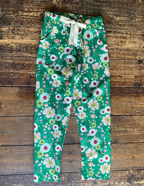 SALE - Green flower print organic cotton pyjama trousers, Size XS
