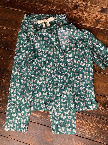 Green butterfly print organic cotton pyjamas & shirt