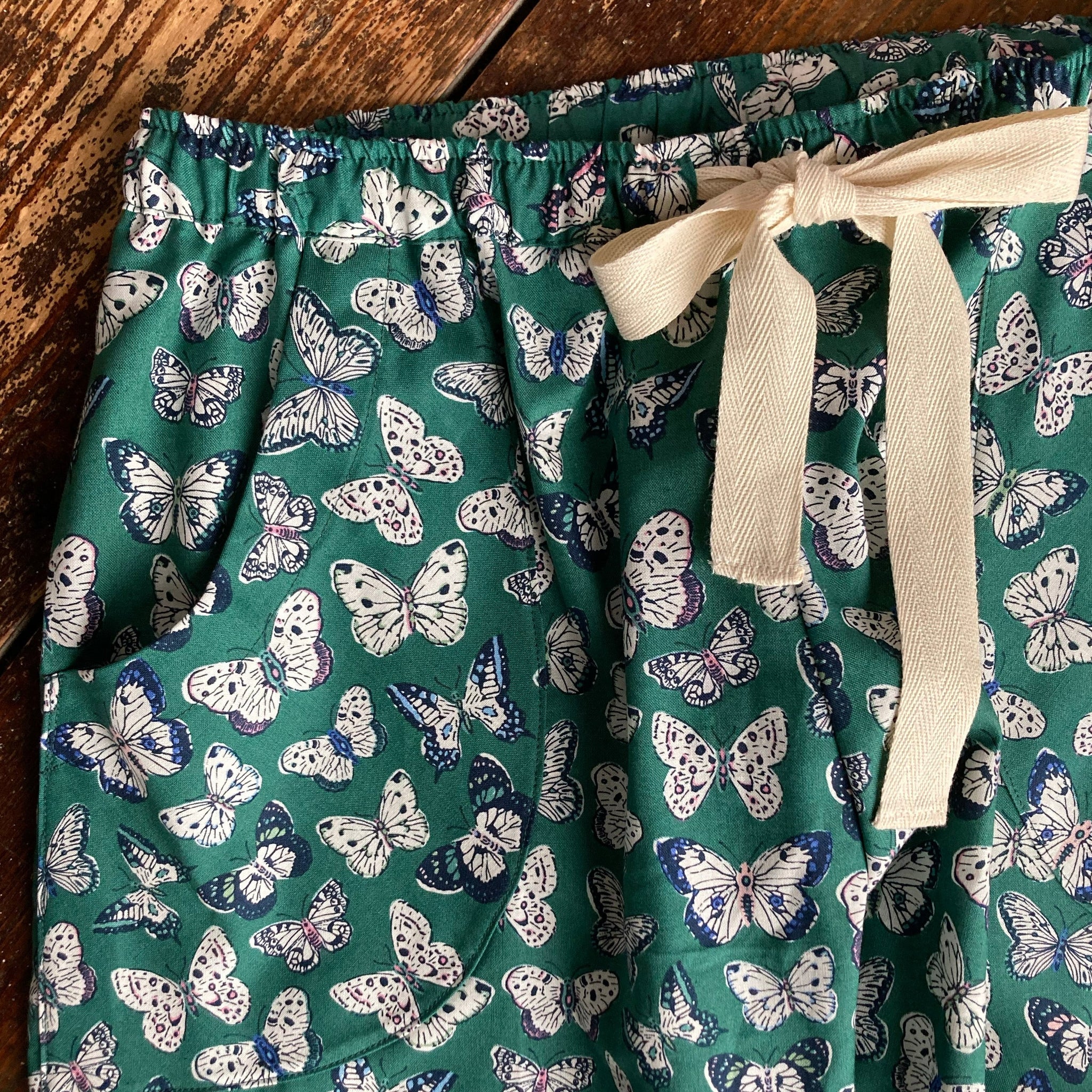 SALE - Green butterfly print organic cotton pyjama trousers size S & M
