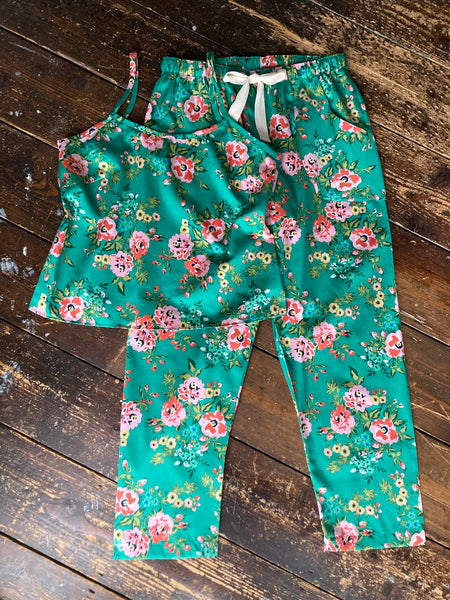 Rose print organic cotton sateen pyjamas & cami top